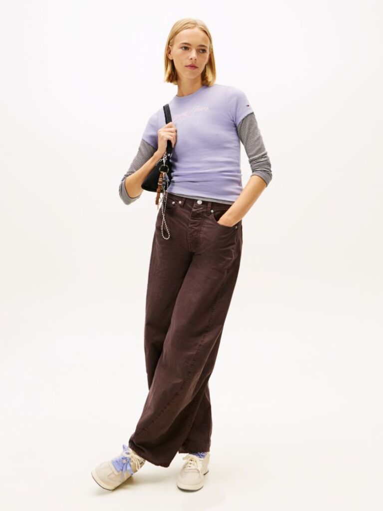 Purple Essential Slim Rib Logo T-Shirt  Women
