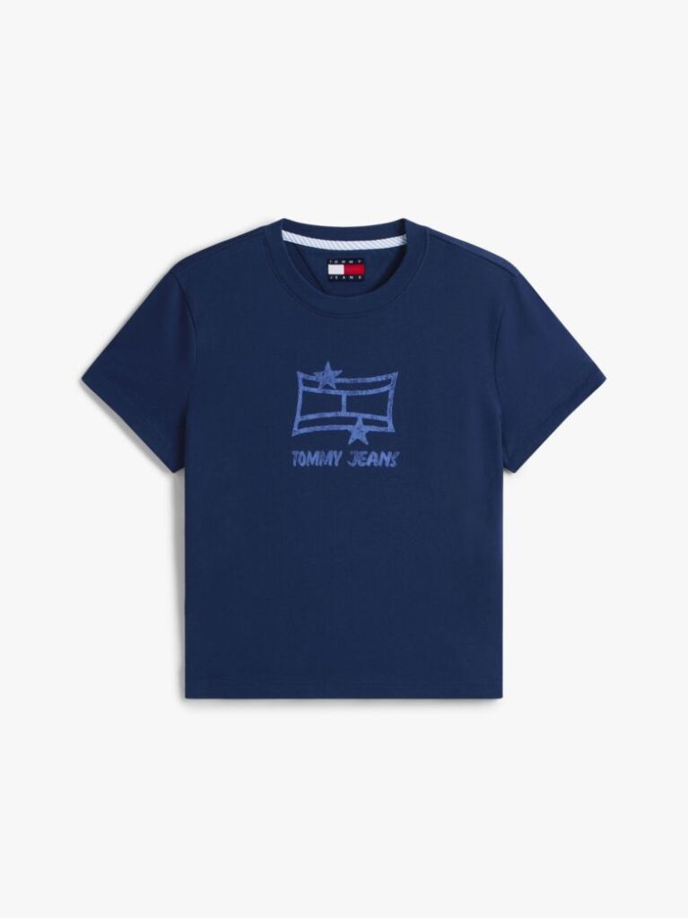 Μπλε Κοντομάνικο T-Shirt Σε Κανονική Γραμμή Με Λογότυπο  Γυναίκες