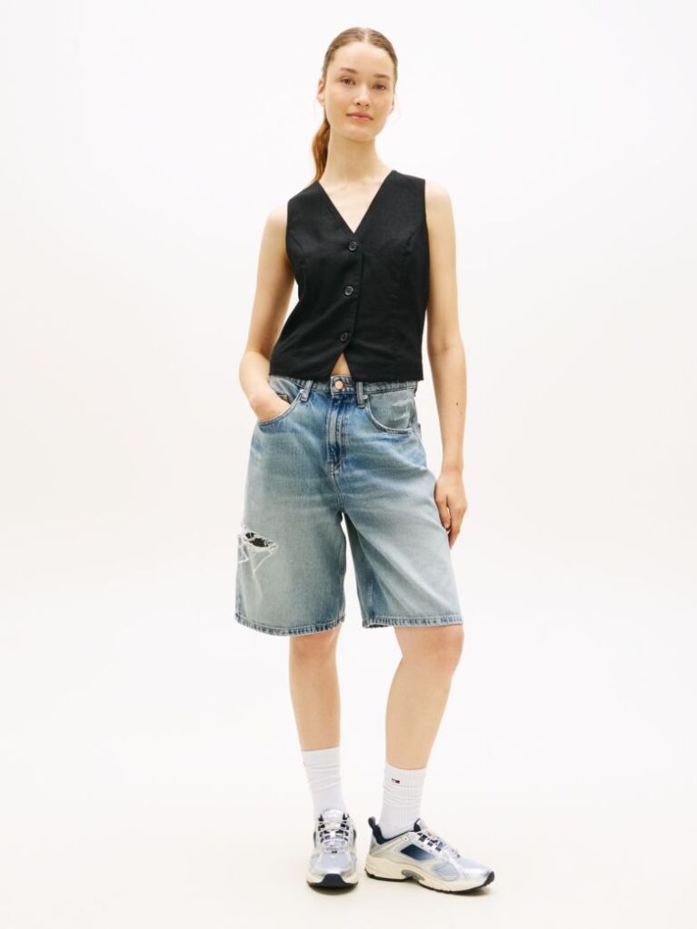 Black Linen Blend Waistcoat  Women