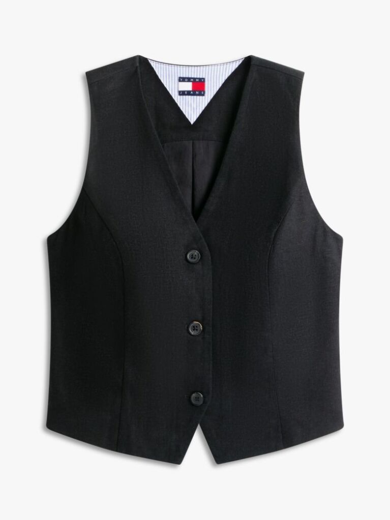 Black Linen Blend Waistcoat  Women