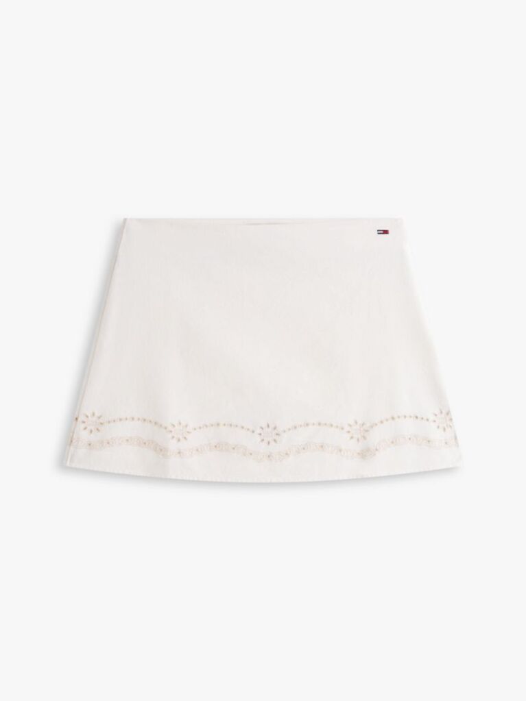 Beige Broderie Anglaise Mini Skirt With Linen  Women