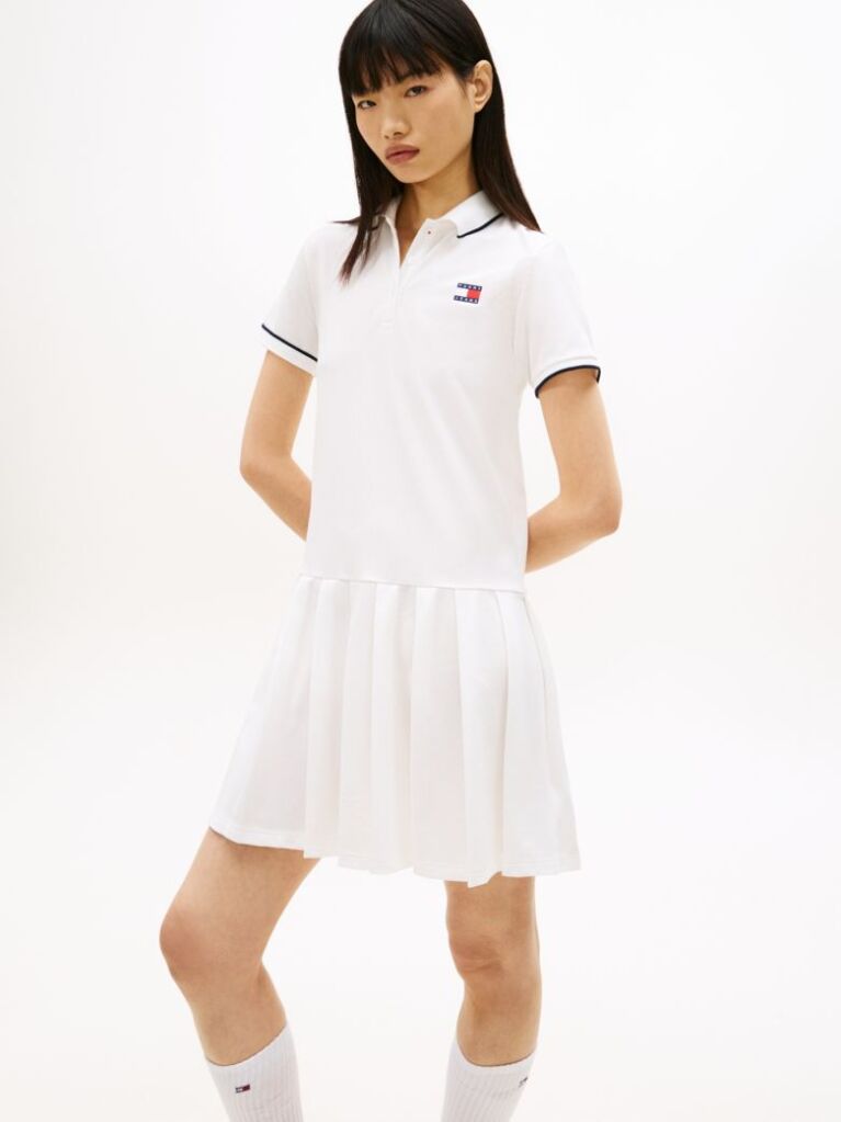 White Tommy Badge Pique Polo Dress  Women