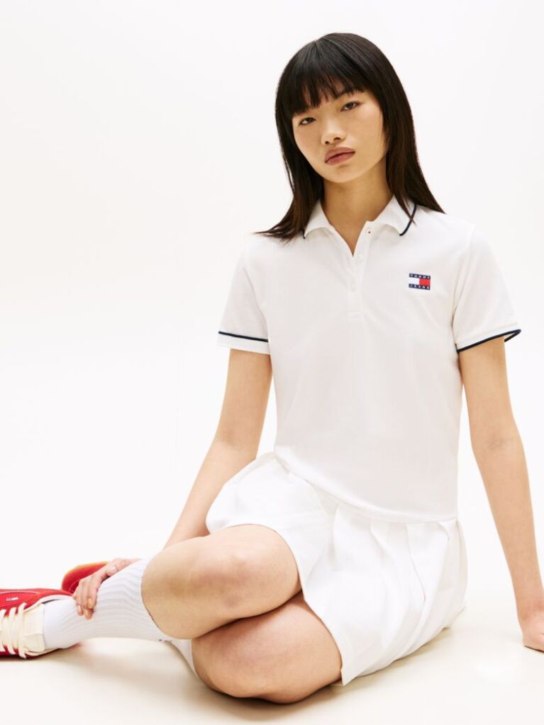 White Tommy Badge Pique Polo Dress  Women