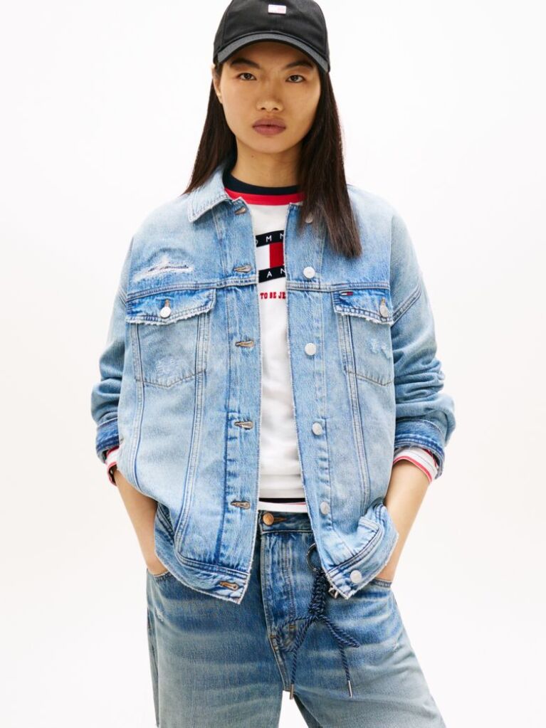Denim Distressed Oversized Denim Trucker Jacket  Women