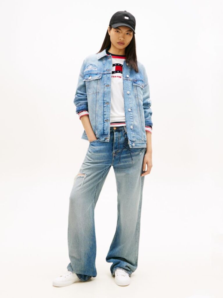 Denim Distressed Oversized Denim Trucker Jacket  Women