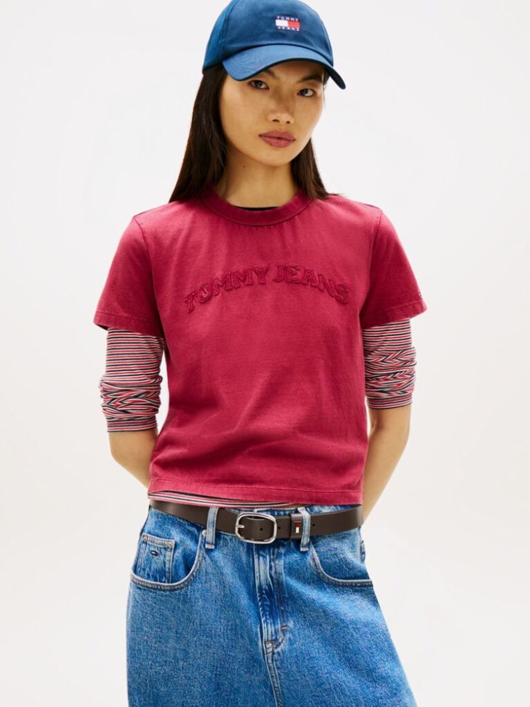 Ροζ T-Shirt Σε Κανονική Γραμμή Με Tonal Λογότυπο  Γυναίκες