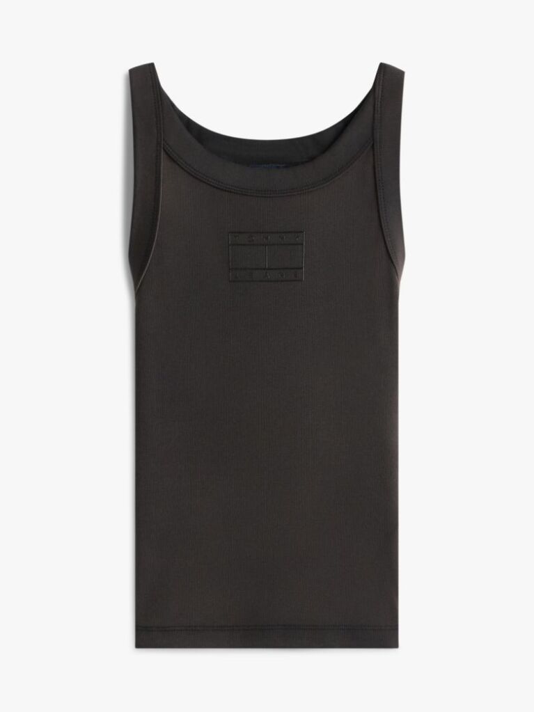 Black Ribbed Tonal Logo Slim Tank Top  Women