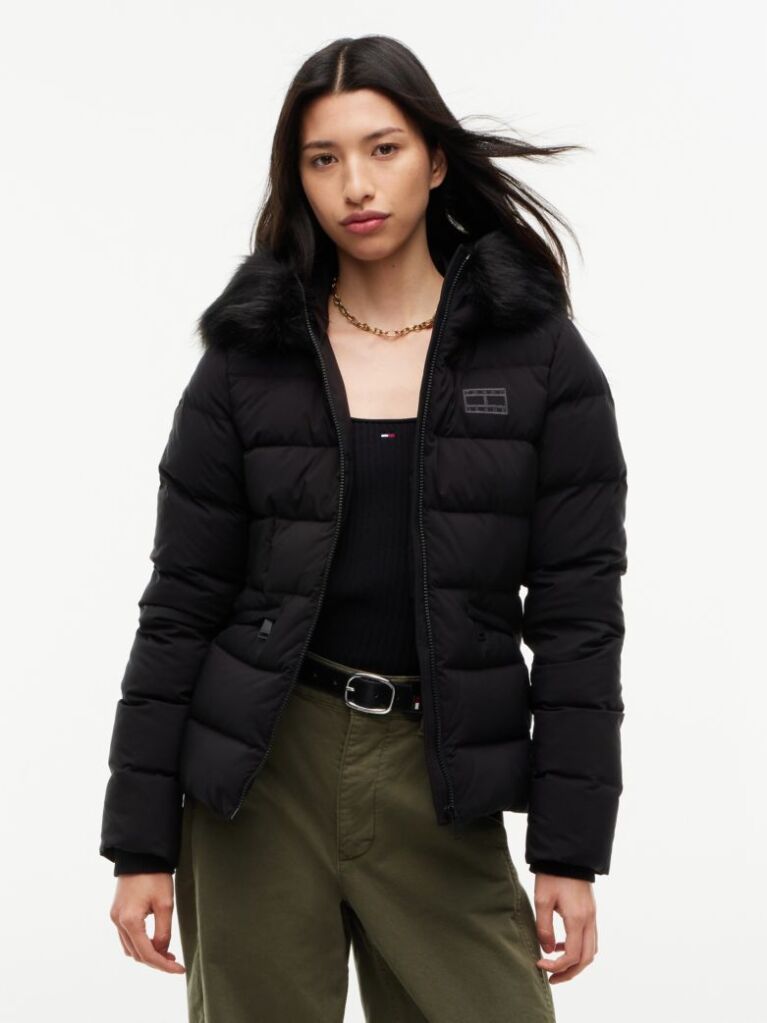 Black Slim Down Hooded Puffer Jacket  Women