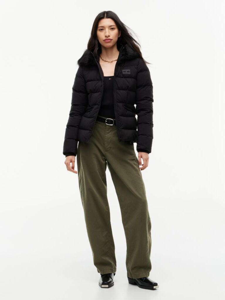 Black Slim Down Hooded Puffer Jacket  Women