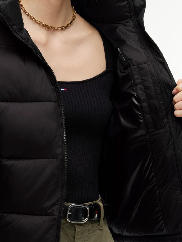Black Slim Down Hooded Puffer Jacket  Women