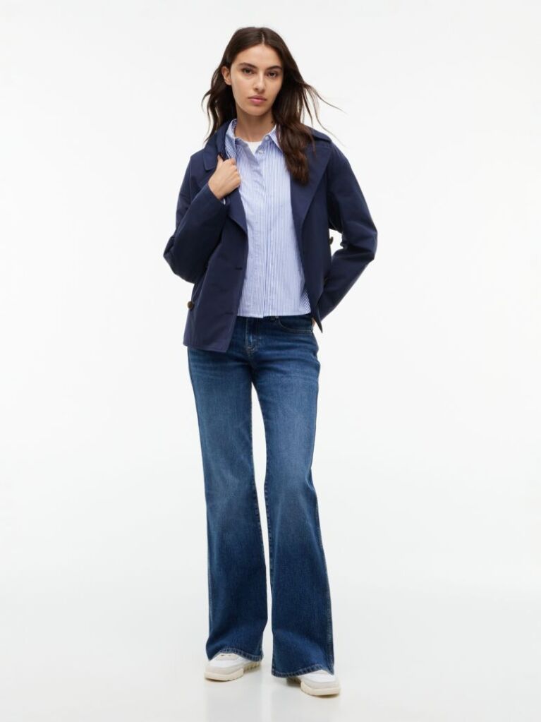 Μπλε Festive Oversized Πουκάμισο Cropped  Γυναίκες