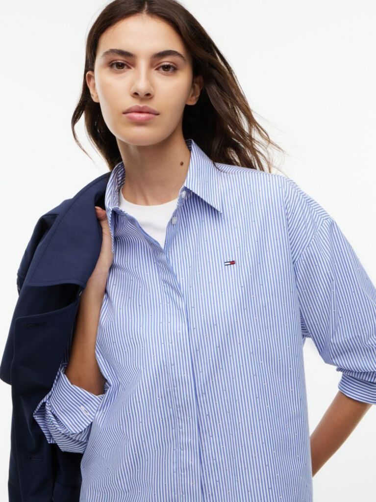 Μπλε Festive Oversized Πουκάμισο Cropped  Γυναίκες