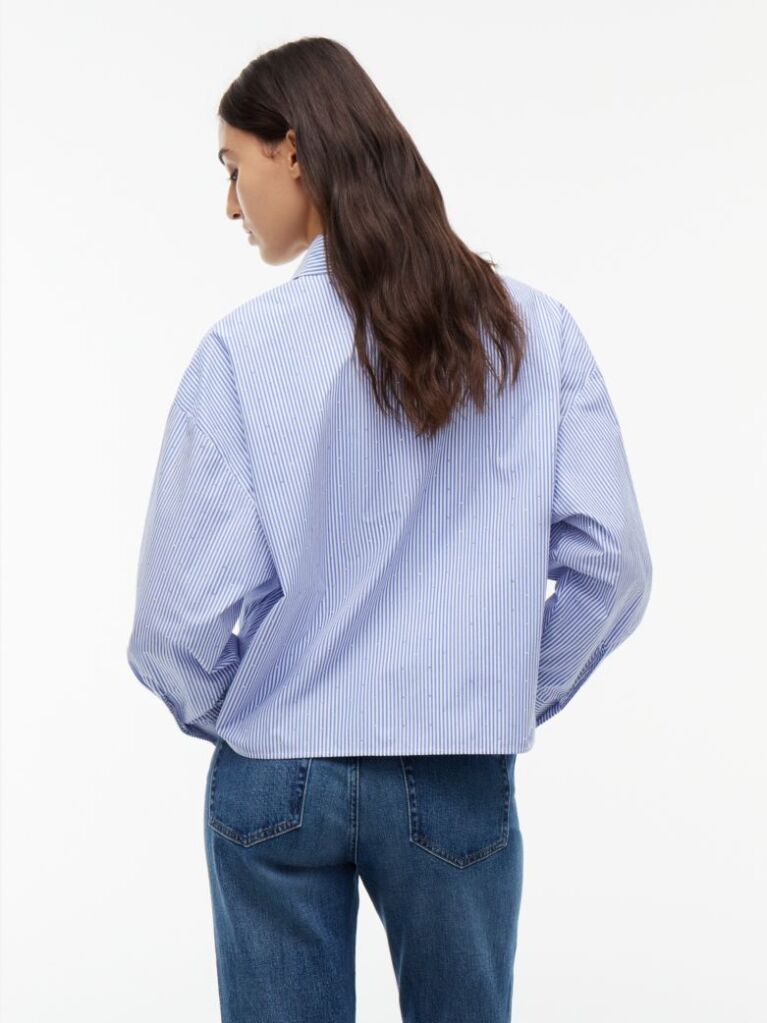 Μπλε Festive Oversized Πουκάμισο Cropped  Γυναίκες