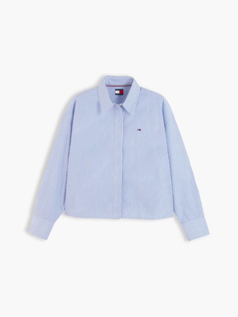 Μπλε Festive Oversized Πουκάμισο Cropped  Γυναίκες