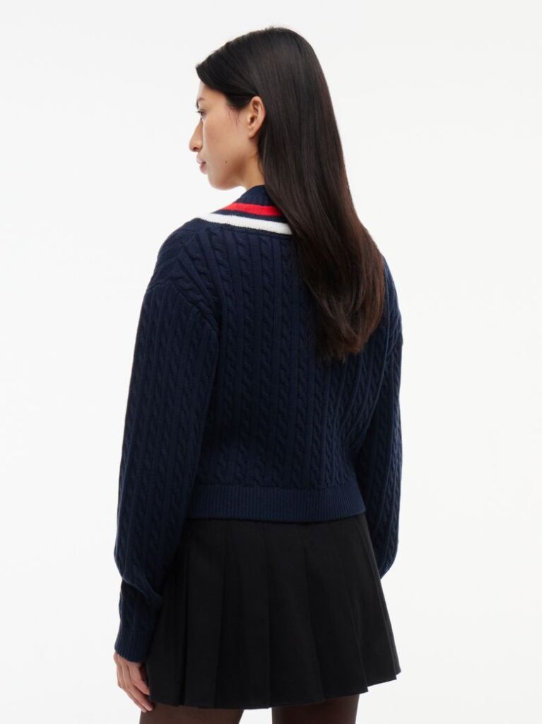 Μπλε Πλεκτό Πουλόβερ Oversized Με V-Λαιμόκοψη  Γυναίκες