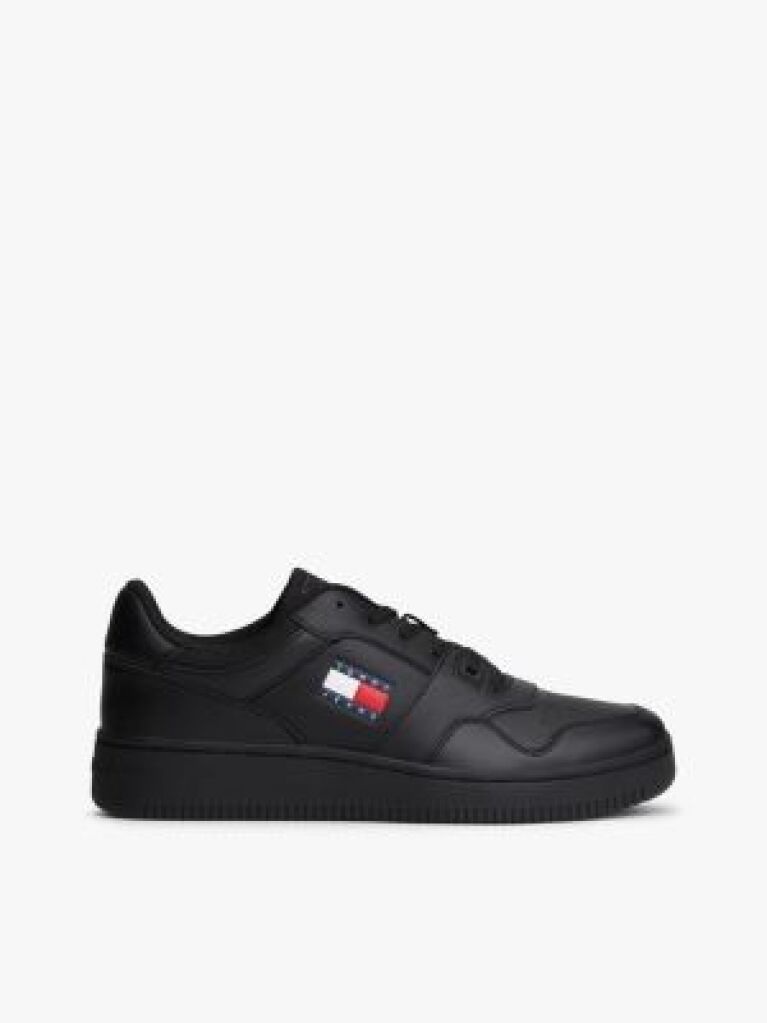 Black Essential Retro Leather Basketball Trainers  Men