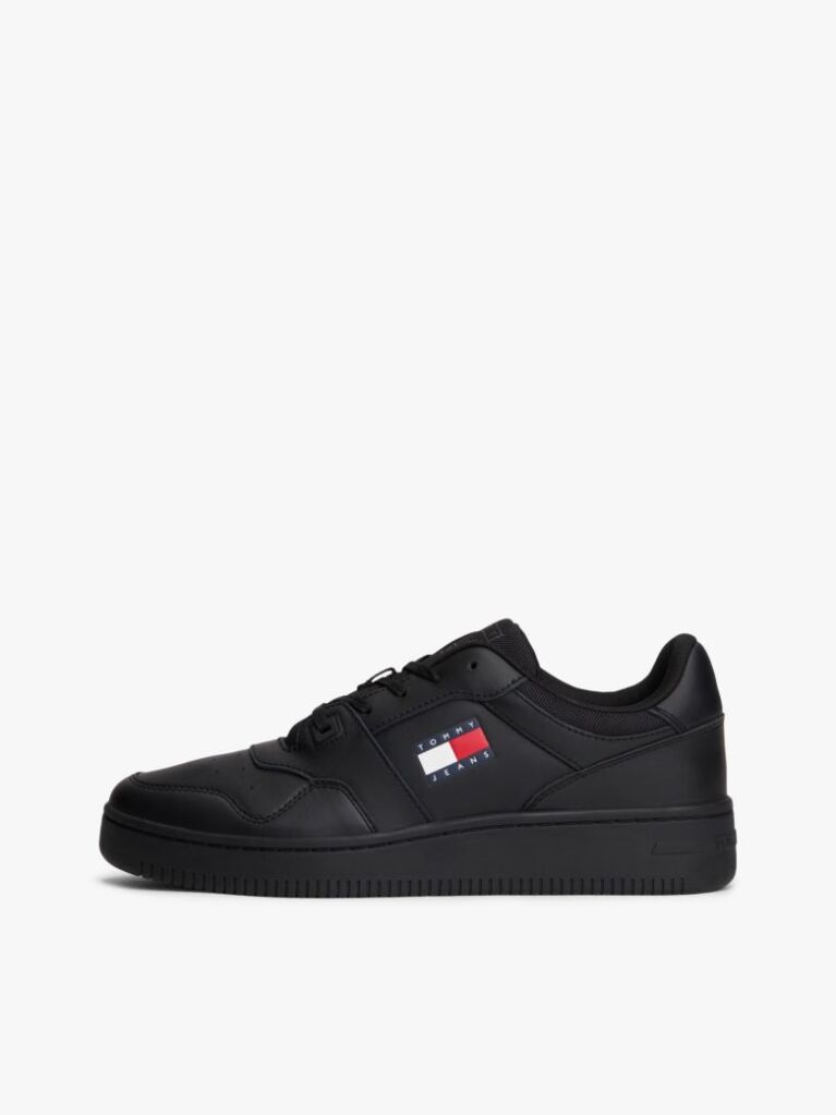 Black Essential Retro Leather Basketball Trainers  Men