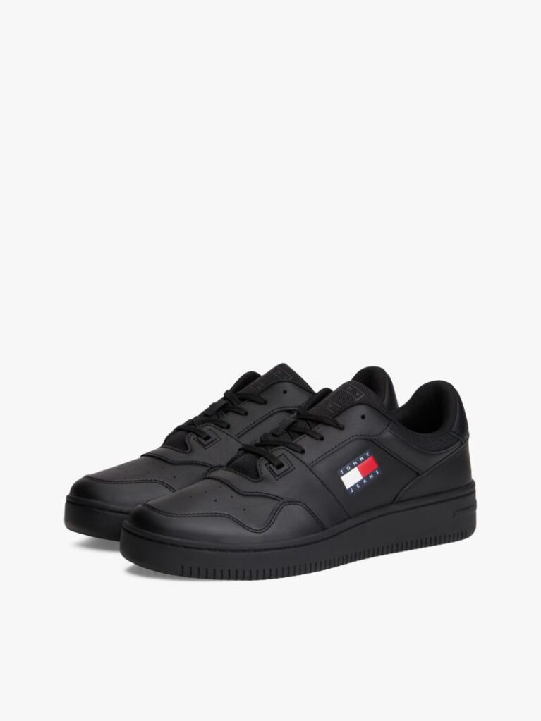 Black Essential Retro Leather Basketball Trainers  Men