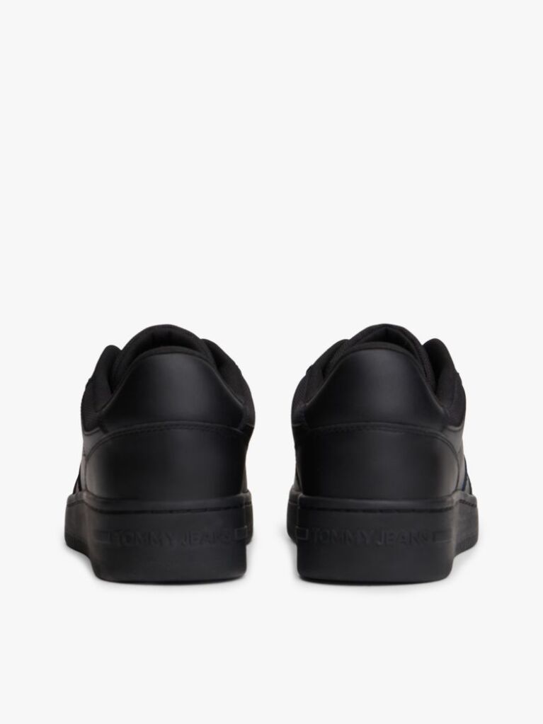 Black Essential Retro Leather Basketball Trainers  Men