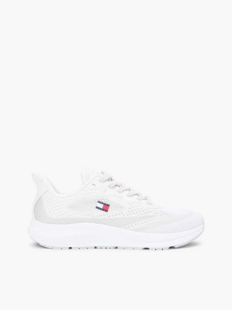 White Jacquard Knit Logo Trainers  Men