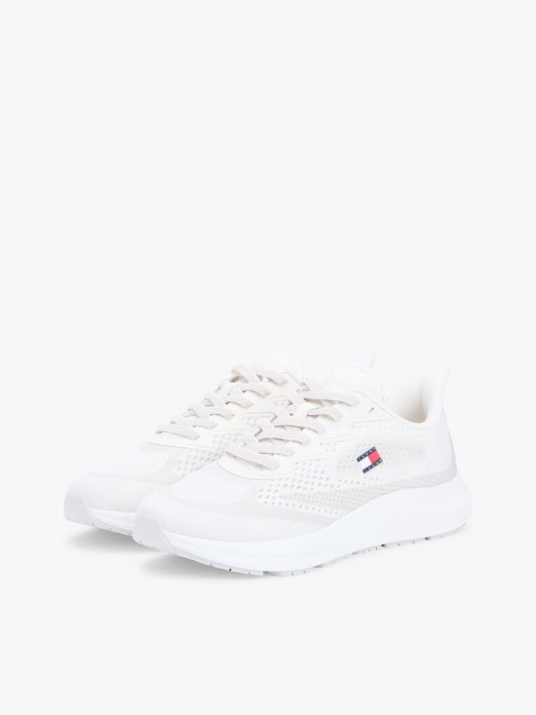 White Jacquard Knit Logo Trainers  Men