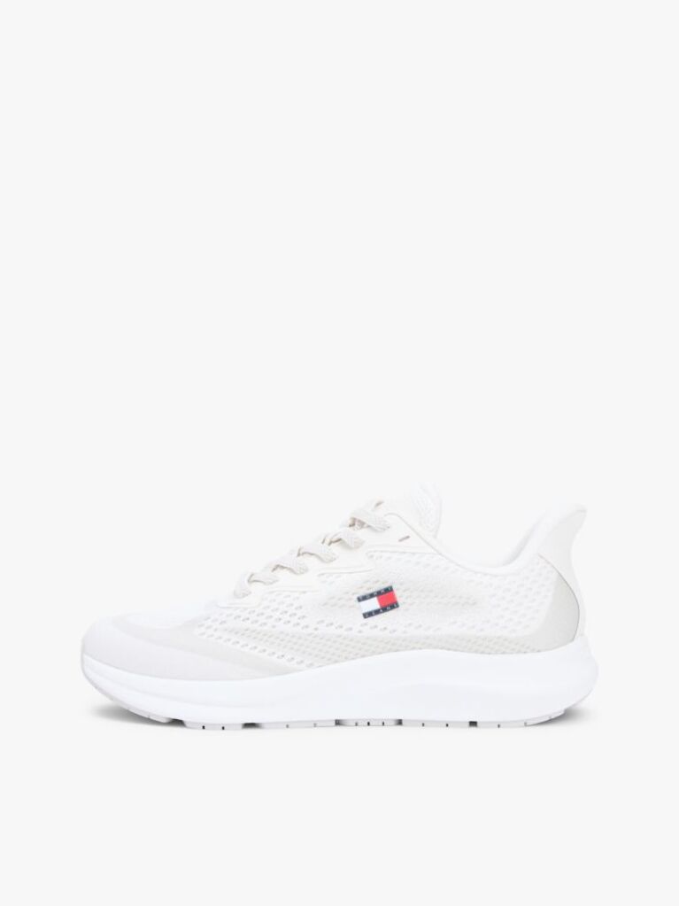White Jacquard Knit Logo Trainers  Men