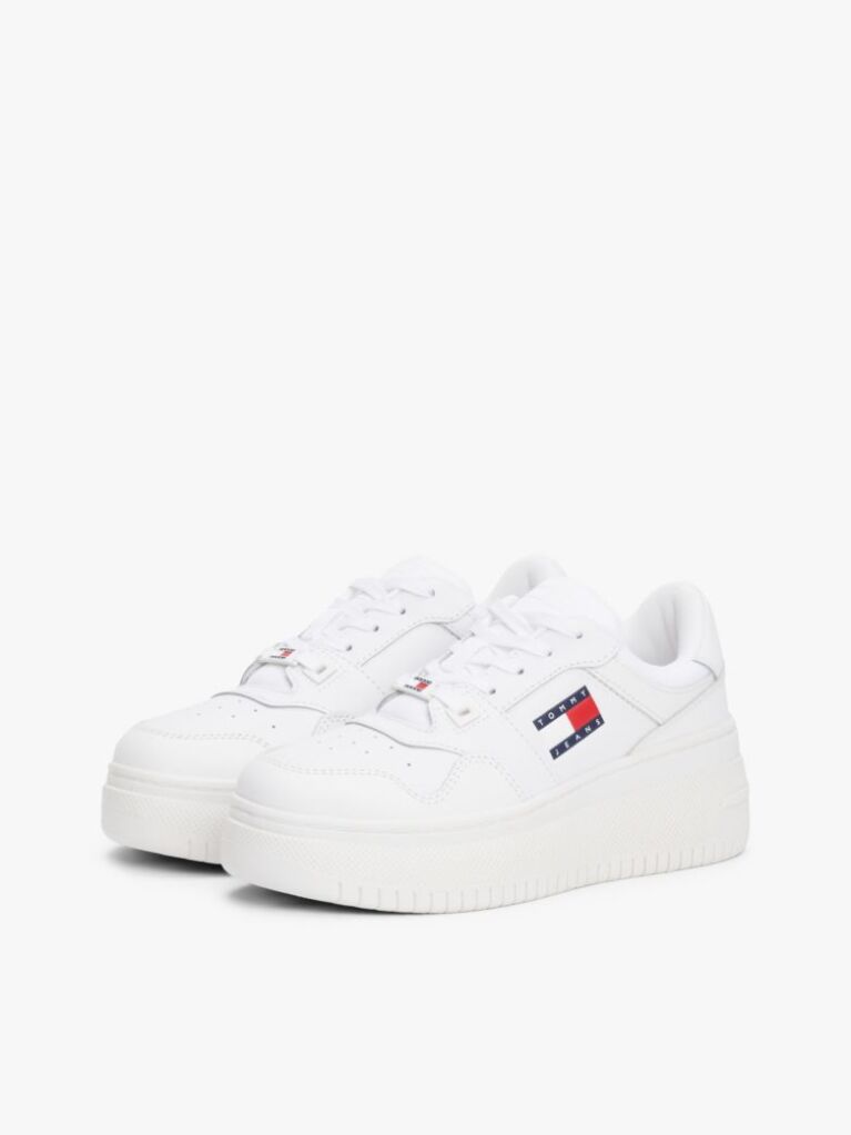Άσπρο Essential Ρετρό Δερμάτινα Sneakers Με Σόλα Flatform  Γυναίκες