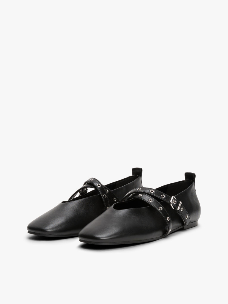 Black Leather Crossover Strap Mary Jane  Women