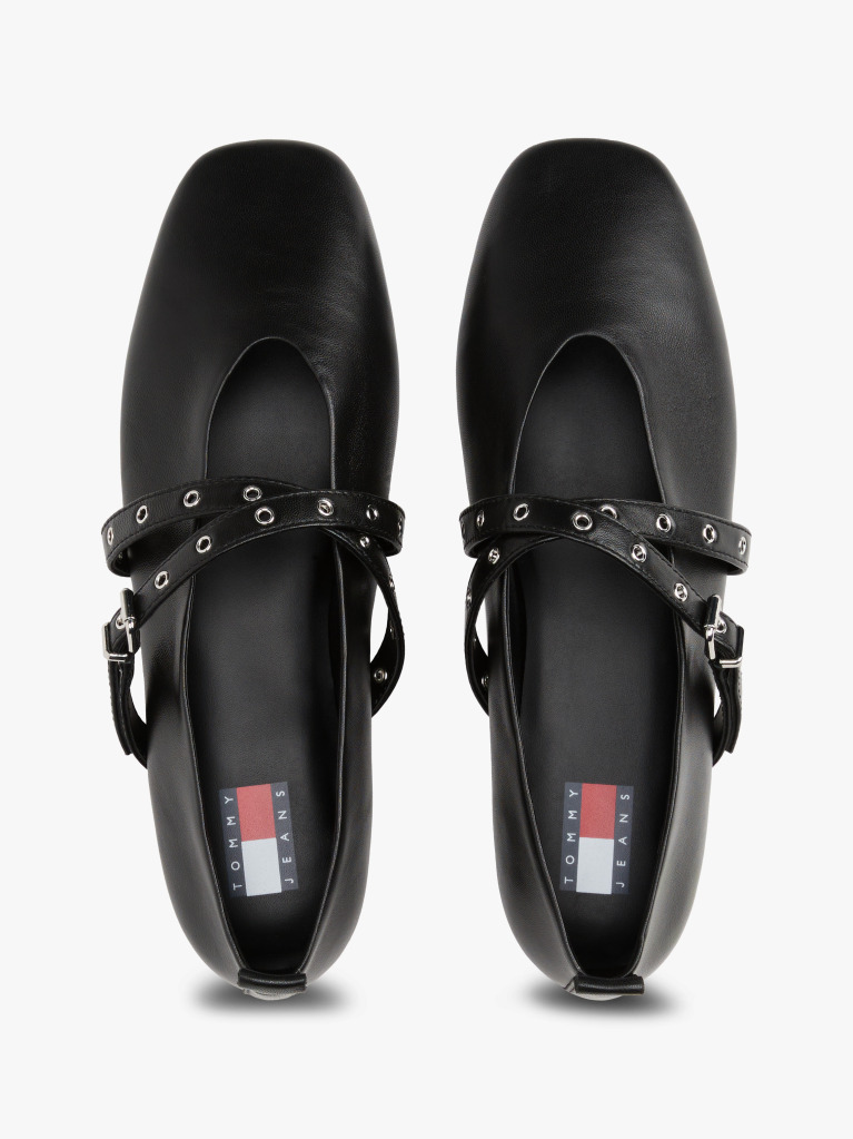Black Leather Crossover Strap Mary Jane  Women