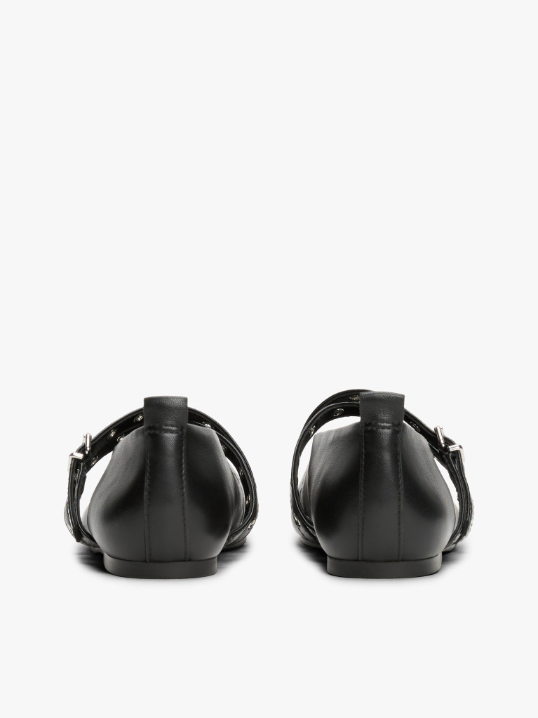Black Leather Crossover Strap Mary Jane  Women