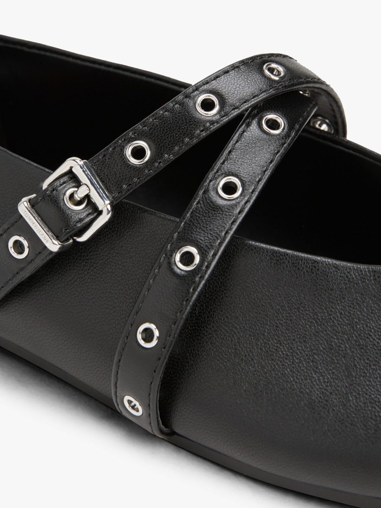Black Leather Crossover Strap Mary Jane  Women