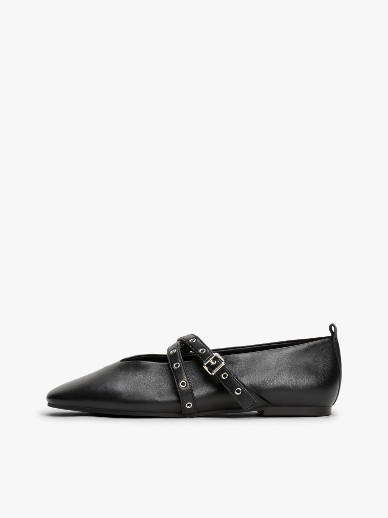 Black Leather Crossover Strap Mary Jane  Women