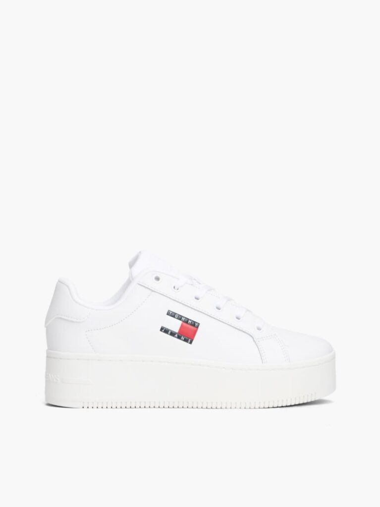 Άσπρο Sneakers Platforms Με Δέρμα Και Λογότυπο  Γυναίκες