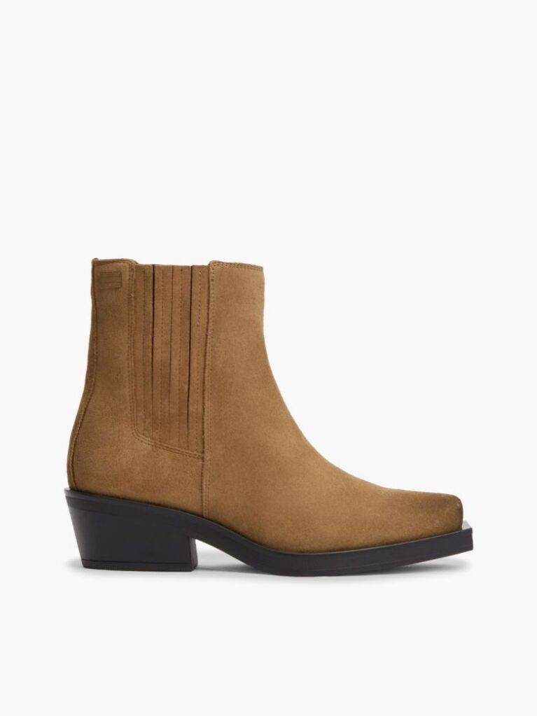 Khaki Suede Tonal Plaque Western Boots  Women