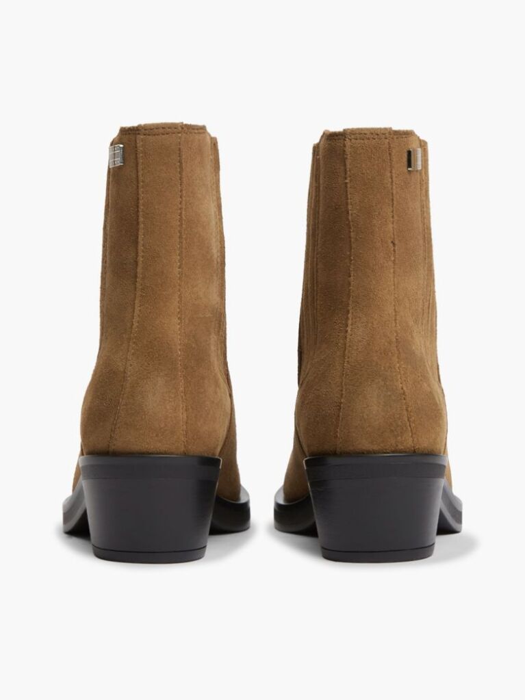 Khaki Suede Tonal Plaque Western Boots  Women