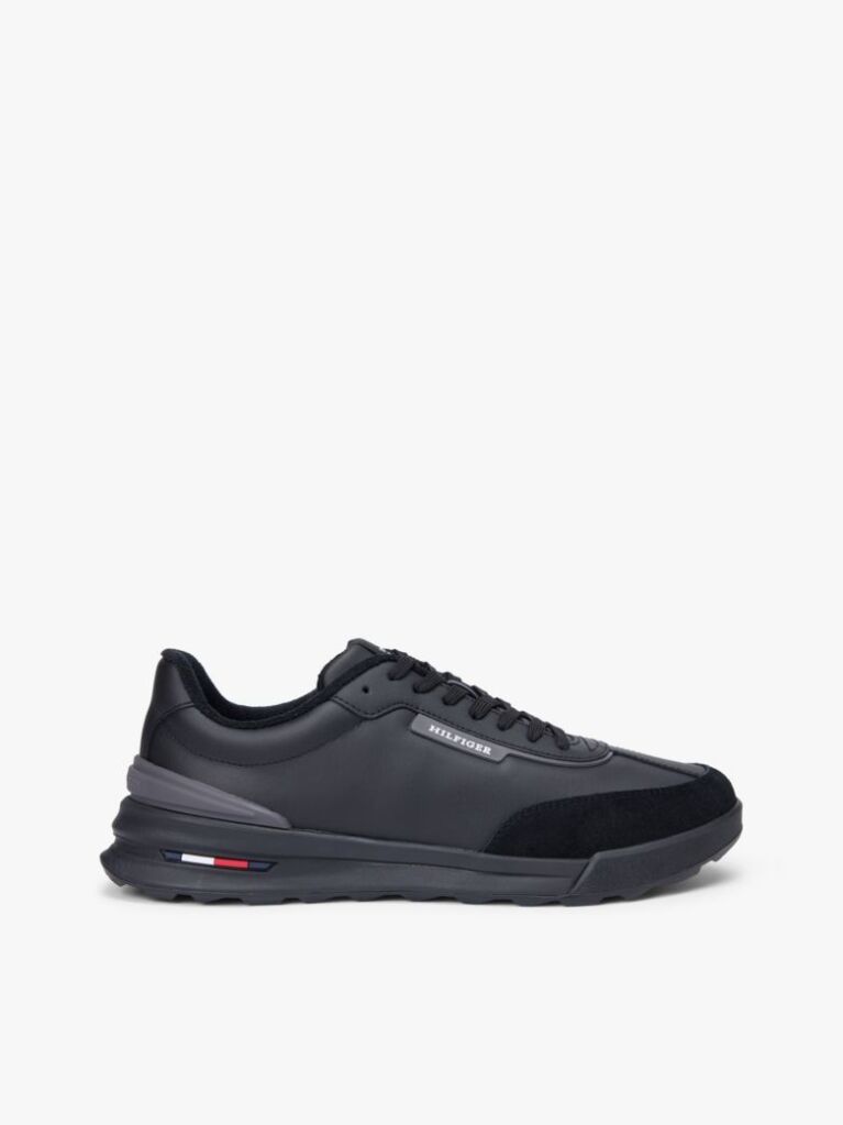 Μαύρο Δερμάτινα Ρετρό Sneakers Με Μίξη Υφών  Άνδρες