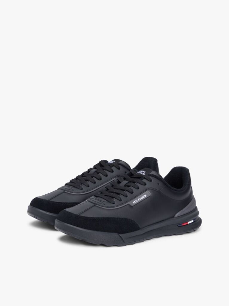 Μαύρο Δερμάτινα Ρετρό Sneakers Με Μίξη Υφών  Άνδρες