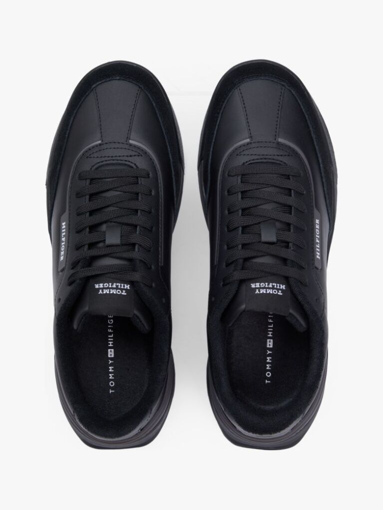 Μαύρο Δερμάτινα Ρετρό Sneakers Με Μίξη Υφών  Άνδρες
