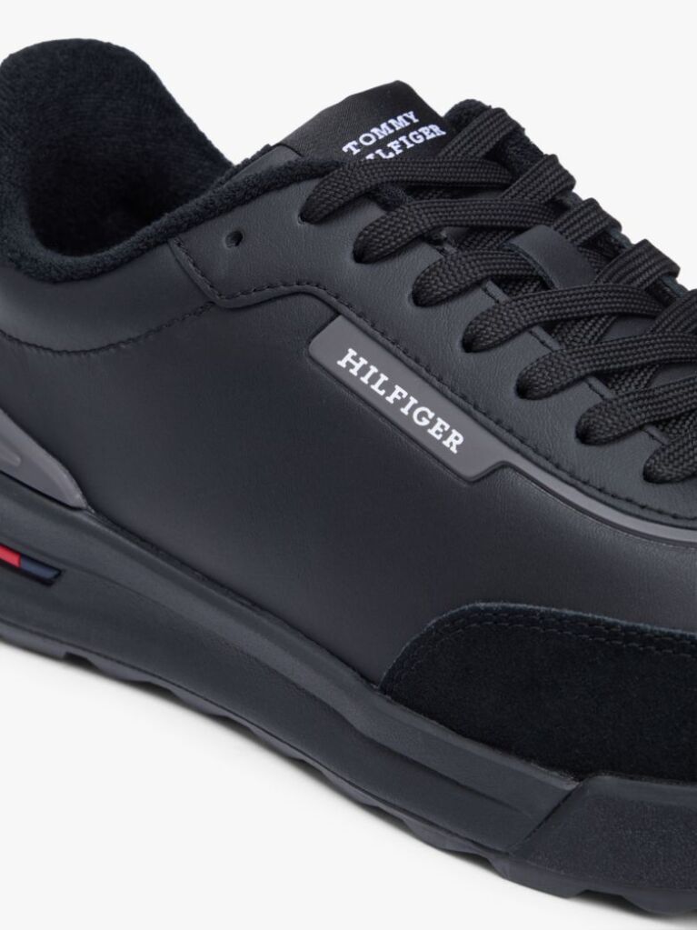 Μαύρο Δερμάτινα Ρετρό Sneakers Με Μίξη Υφών  Άνδρες