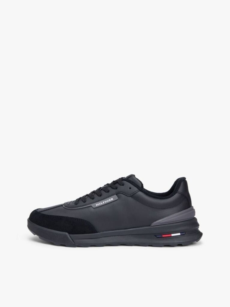 Μαύρο Δερμάτινα Ρετρό Sneakers Με Μίξη Υφών  Άνδρες
