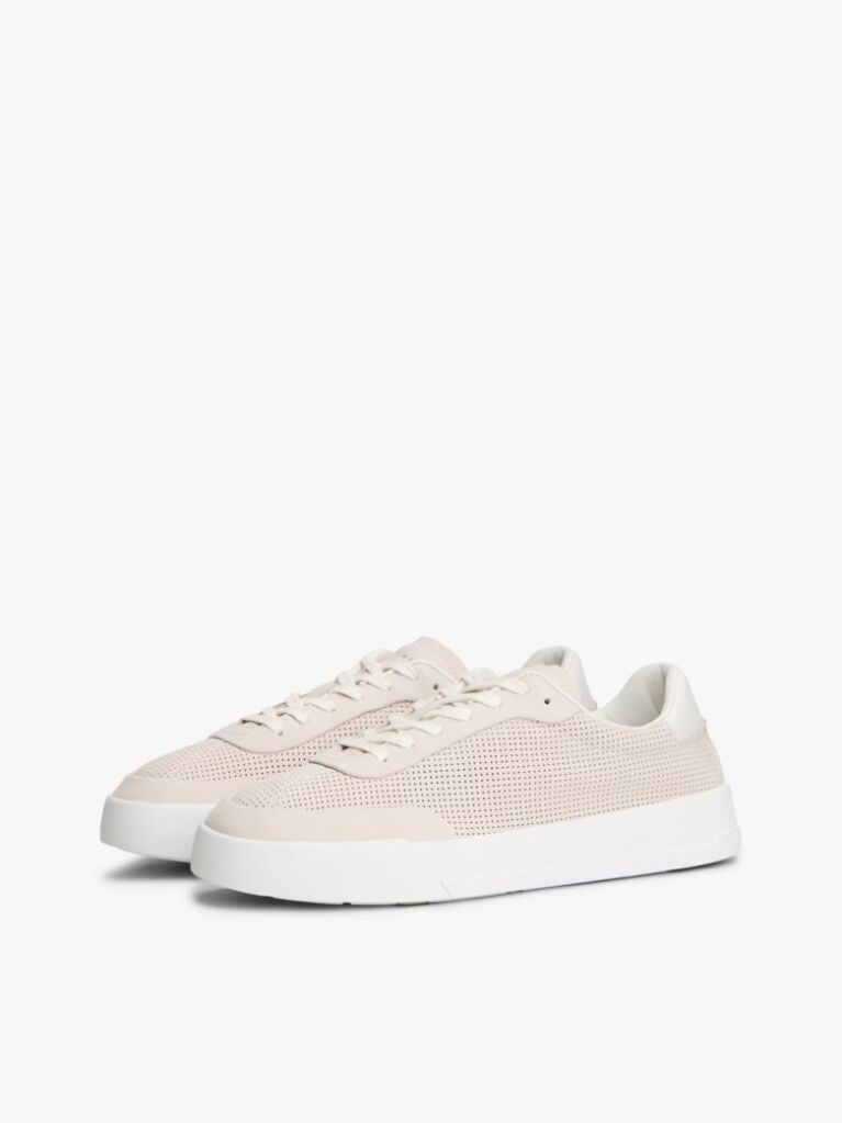 Beige Ventilation Detail Leather Court Trainers  Men