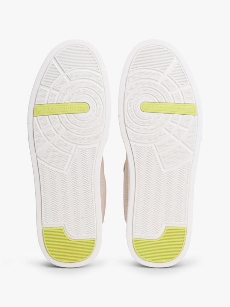 Beige Ventilation Detail Leather Court Trainers  Men