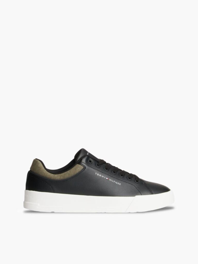 Μαύρο Δερμάτινα Sneakers Με Μίξη Υφών  Άνδρες