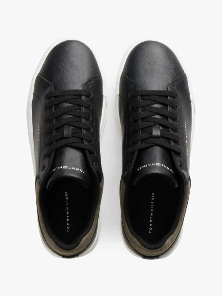 Μαύρο Δερμάτινα Sneakers Με Μίξη Υφών  Άνδρες
