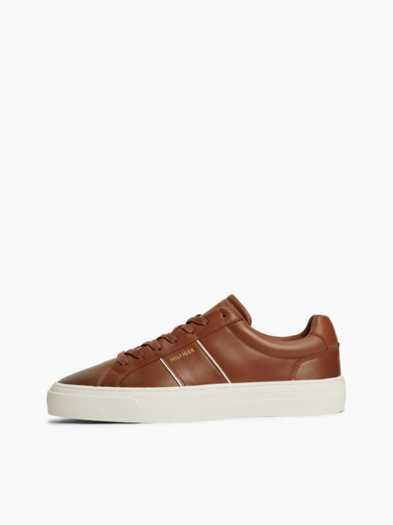 Brown New York Label Leather Cupsole Sneakers  Men