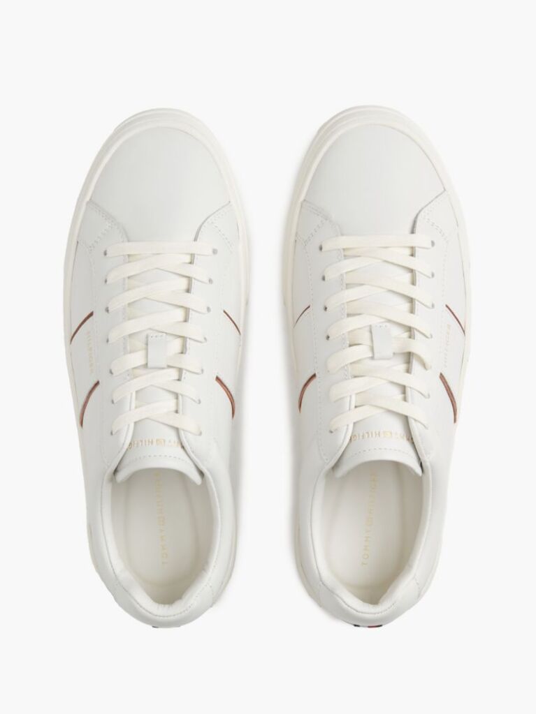 Beige New York Label Leather Cupsole Sneakers  Men