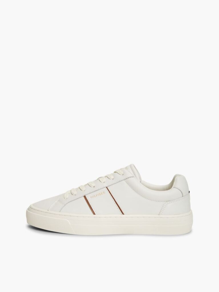 Beige New York Label Leather Cupsole Sneakers  Men