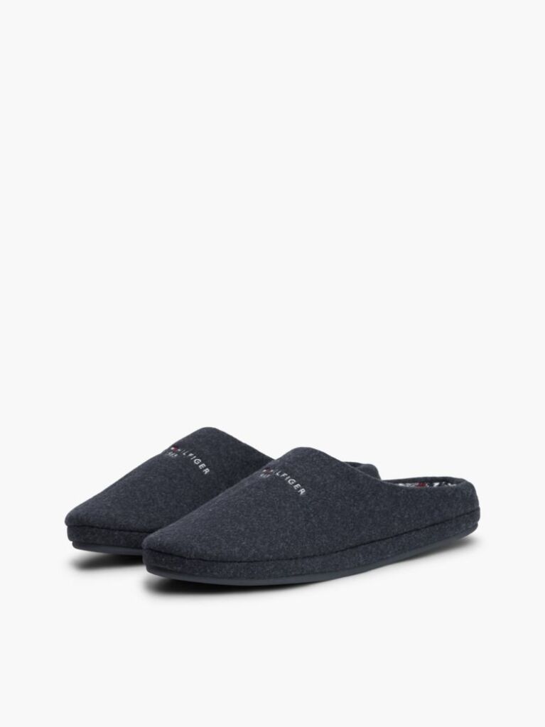 Blue Logo Embroidery Felt Slippers  Men