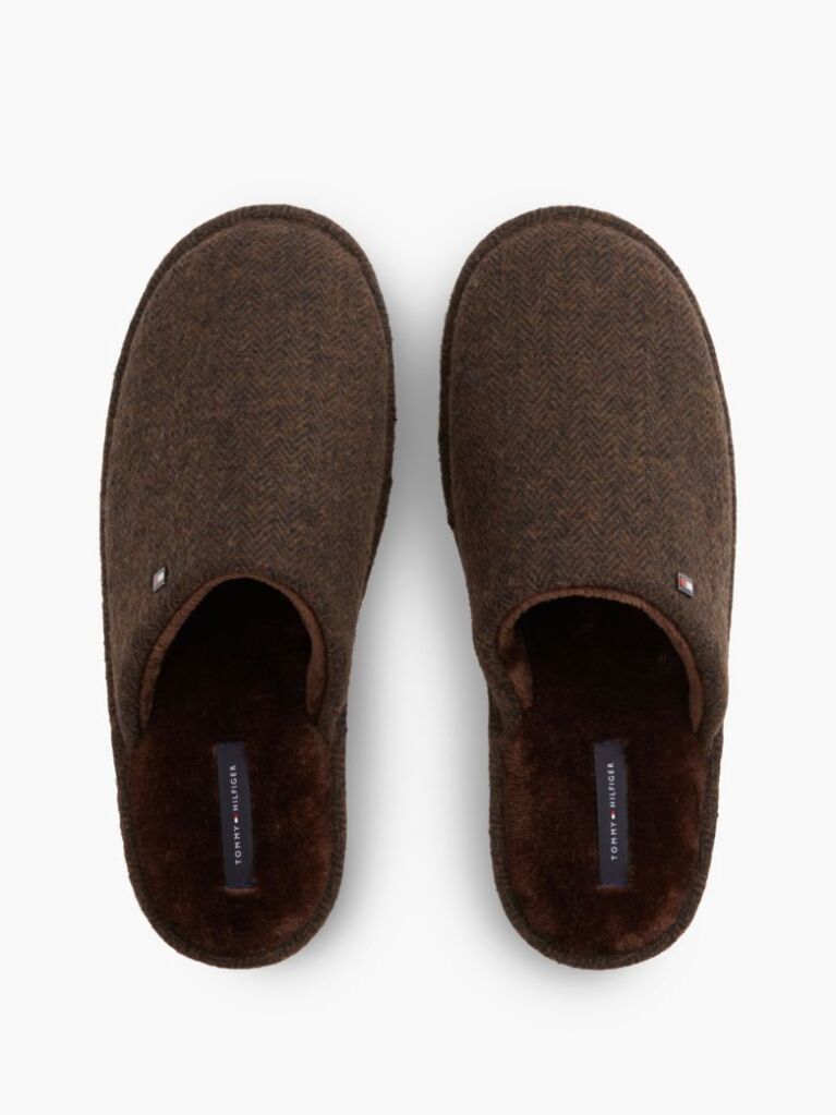Brown Enamel Flag Herringbone Slippers  Men