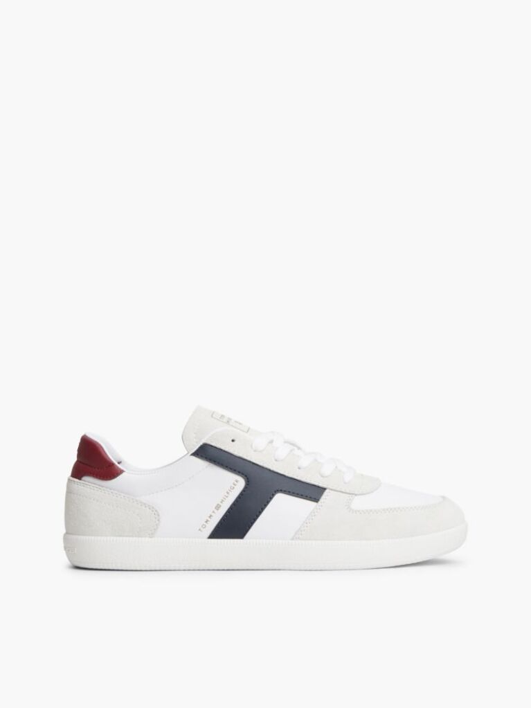 White Leather Mixed Texture Sneakers  Men